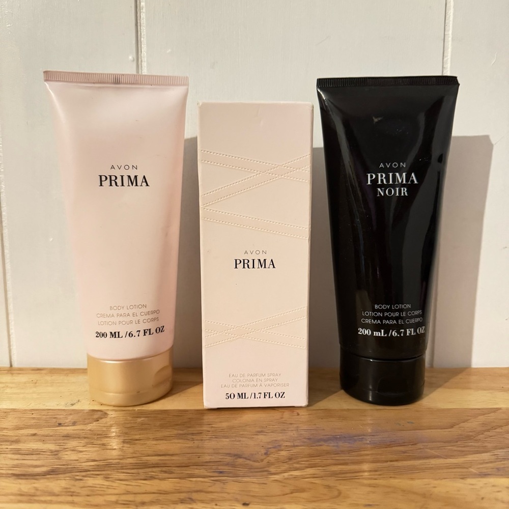 Avon Prima & Prima Noir
Bundle, Eau de Parfum Spray &
Body Lotions, New Set
